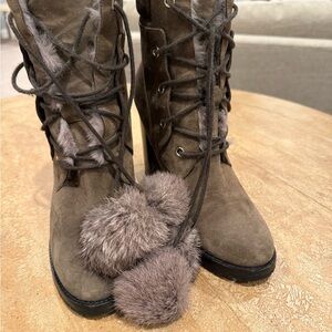 Jimmy Choo Brown Suede Women's Boots with Faux Fur Trim